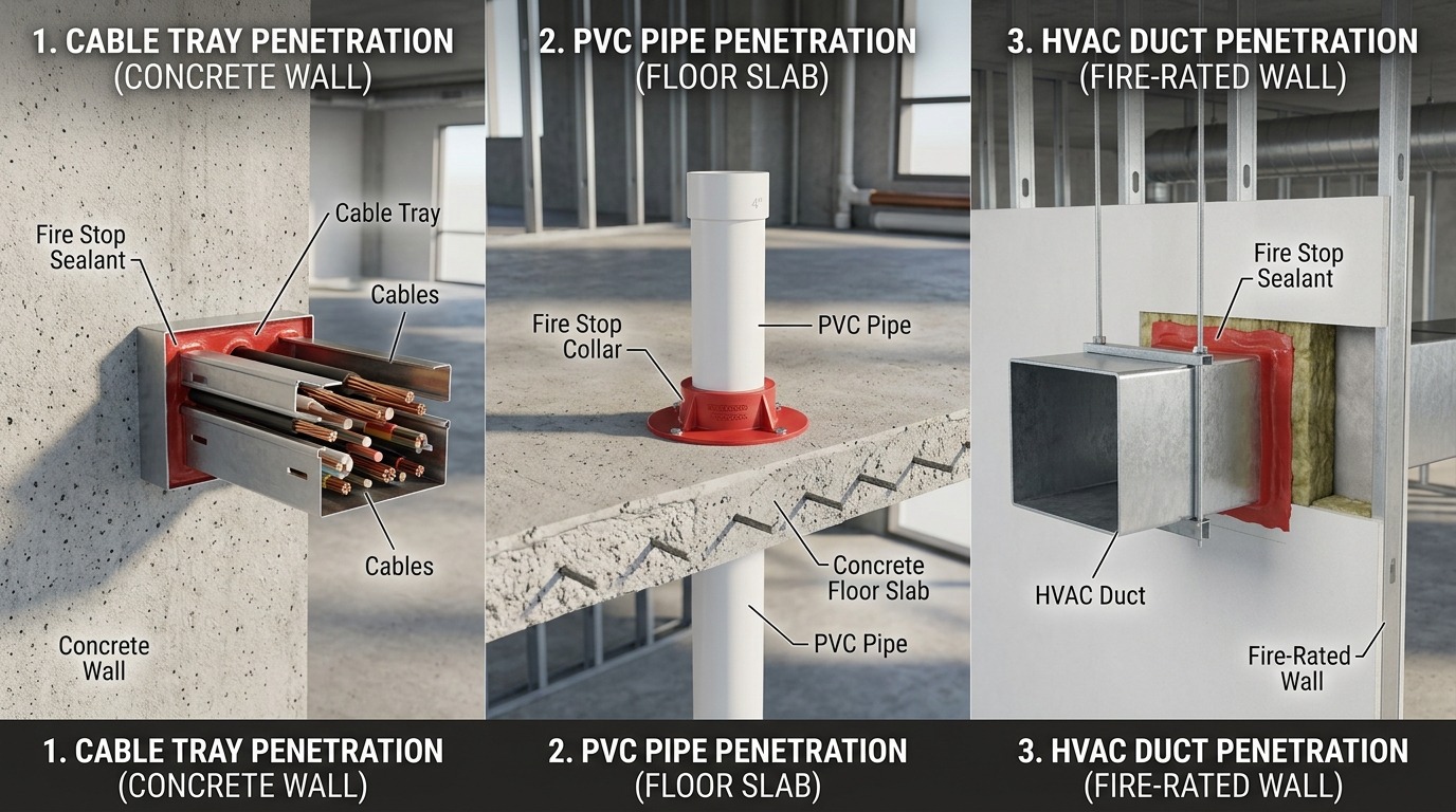 Fire Stop Applications - Cable Tray Pipe Duct